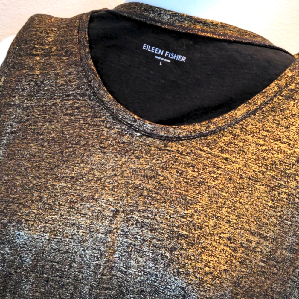 Eileen Fisher Black & Gold Metallic Oversized Tunic/Tank Top